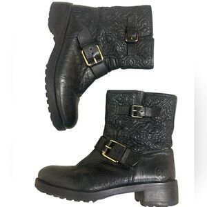 Tory Burch Sz 6 “Chrystie”Black Quilted Boots with Buckle Straps Great condition